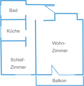 Bad Wohn- Zimmer Küche  Schlaf- Zimmer Balkon