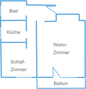 Bad Wohn- Zimmer Küche  Schlaf- Zimmer Balkon